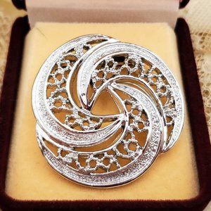 Vintage Gerry's Swirl Brooch, Silver Tone Openwork Round Pin